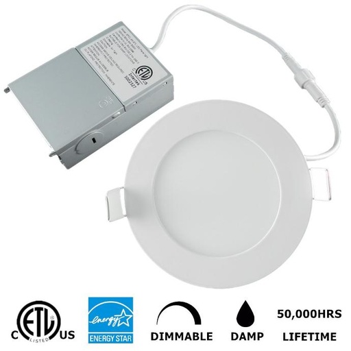 4INCH 9W 750LM LED RECESSED SLIM POT LIGHT WITH JUNCTION BOX, WHITE AND ROUND FLAT TRIM 5000K